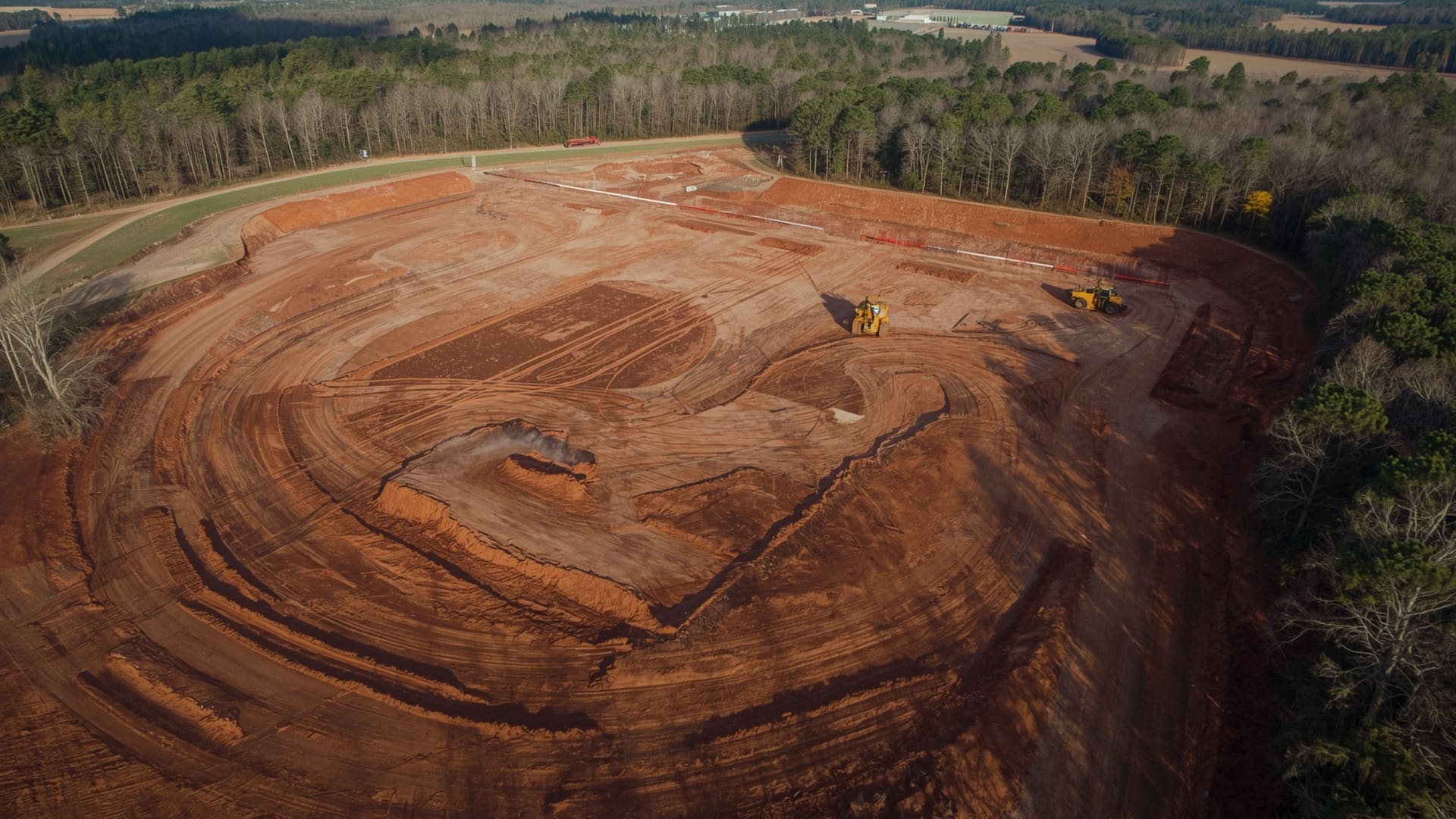 Aerial view of large graded development site in North Carolina showing earthwork scale